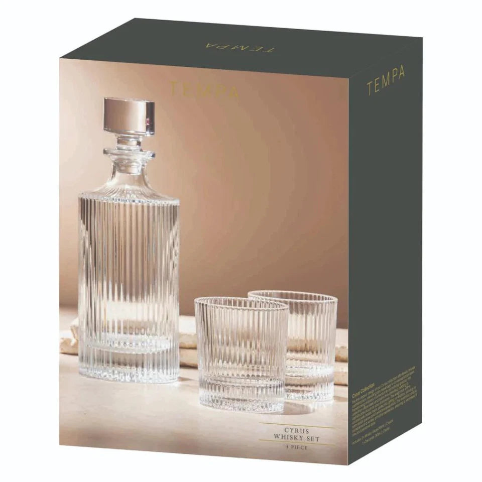 Tempa Cyrus 3 Piece Whisky Set | Cocktail Lovers | Home Bar | Ribbed Design