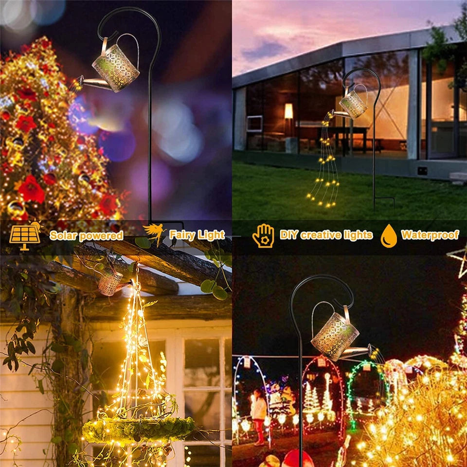 Solar LED Watering Can | Fairy String Light | Outdoor Garden Decor Waterfall Lamp
