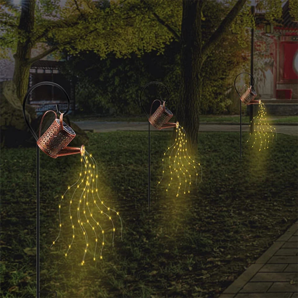 Solar LED Watering Can | Fairy String Light | Outdoor Garden Decor Waterfall Lamp