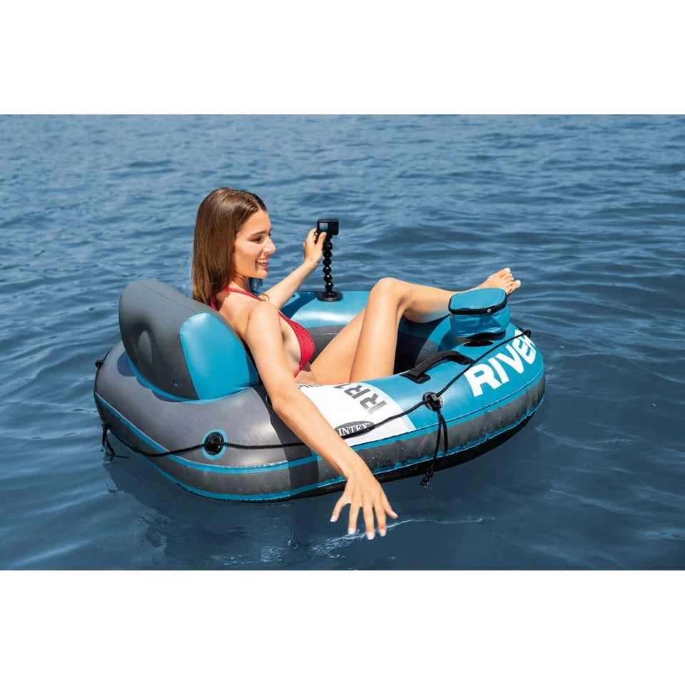 Intex River Run 1 Pro Inflatable Outdoor Floating Pool/Lake Water Tube | River Adventures | Go-Pro/Phone Mount | Two Air Chambers for Safety | All Round Grip | Cupholder