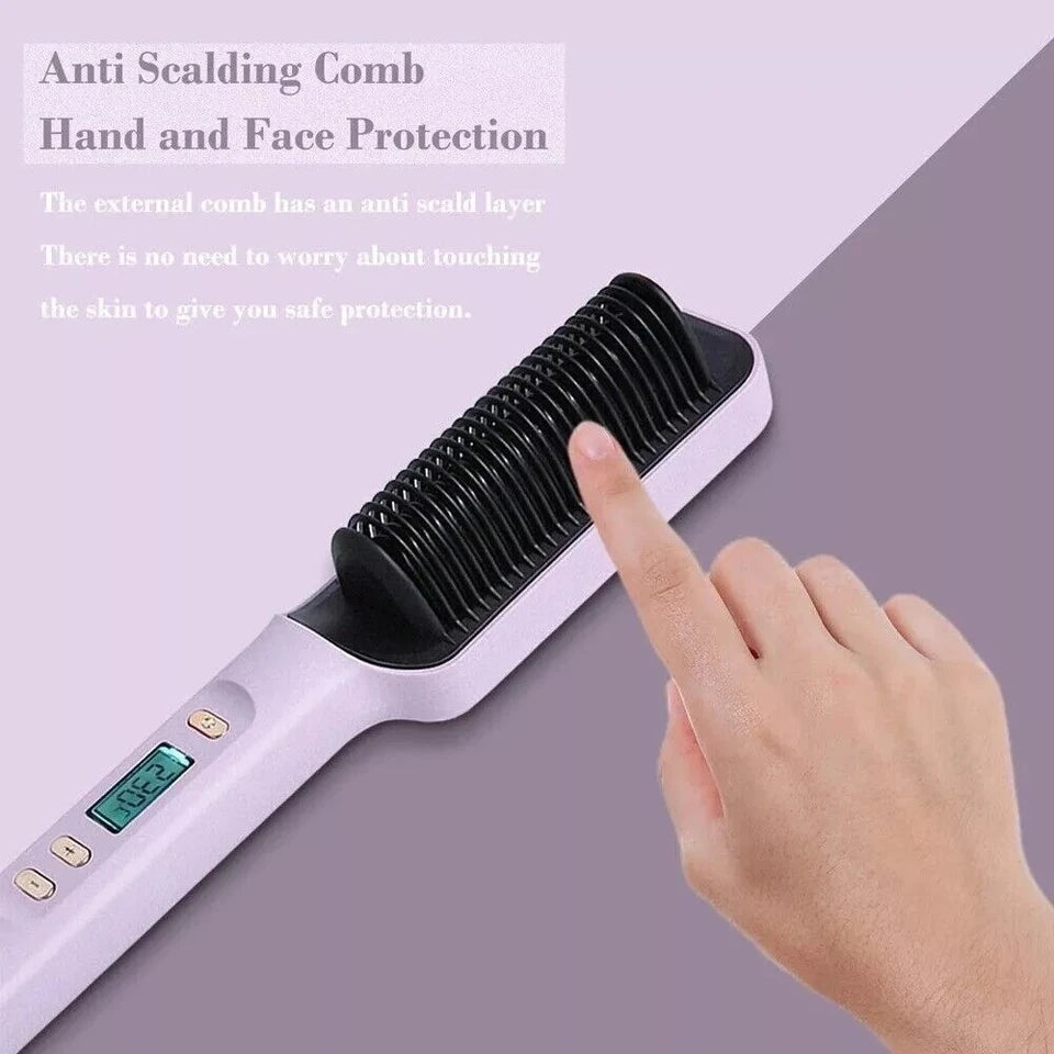 2 In1 Negative-ion Hair Straightener Brush | Curling Salon Styling Comb Ceramic | Purple