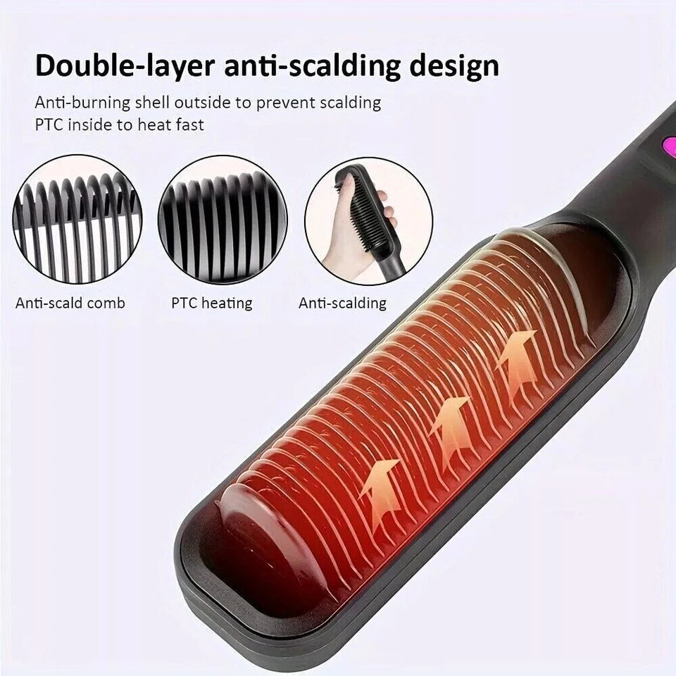 2 In1 Negative-ion Hair Straightener Brush | Curling Salon Styling Comb Ceramic | Purple