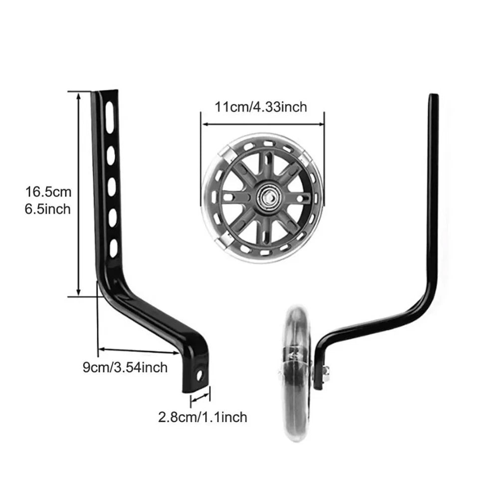 12-20 Inch Kids Bike Training Wheels | Silent Flashing PVC Stabilizer Auxiliary | Black