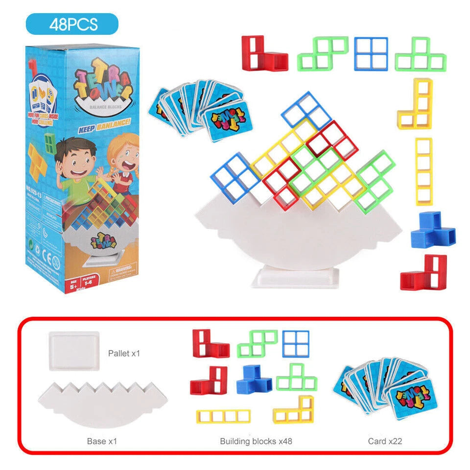 Tetra Tower Game 96Pcs | Balance Stacking Blocks Game | Team Toys | Gifts Kids Adults | Fantastic icebreaker conversation
