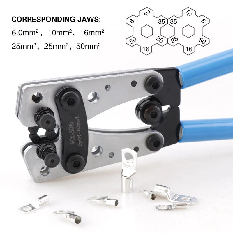 6-50mm² Plug Crimp Tool Wire Crimper Battery Terminal Electric Cable Lug Cutter