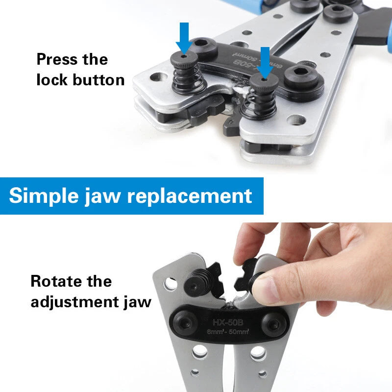 6-50mm² Plug Crimp Tool Wire Crimper Battery Terminal Electric Cable Lug Cutter