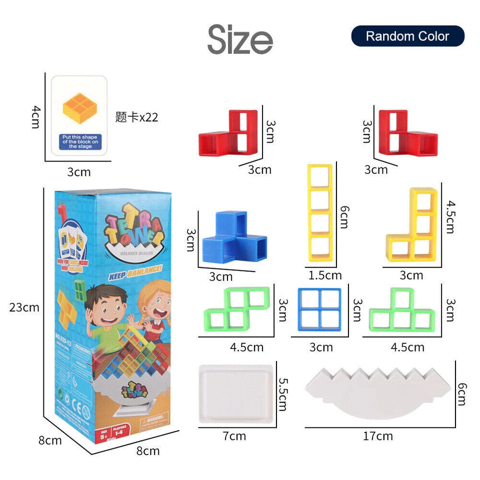 Tetra Tower Game 96Pcs | Balance Stacking Blocks Game | Team Toys | Gifts Kids Adults | Fantastic icebreaker conversation