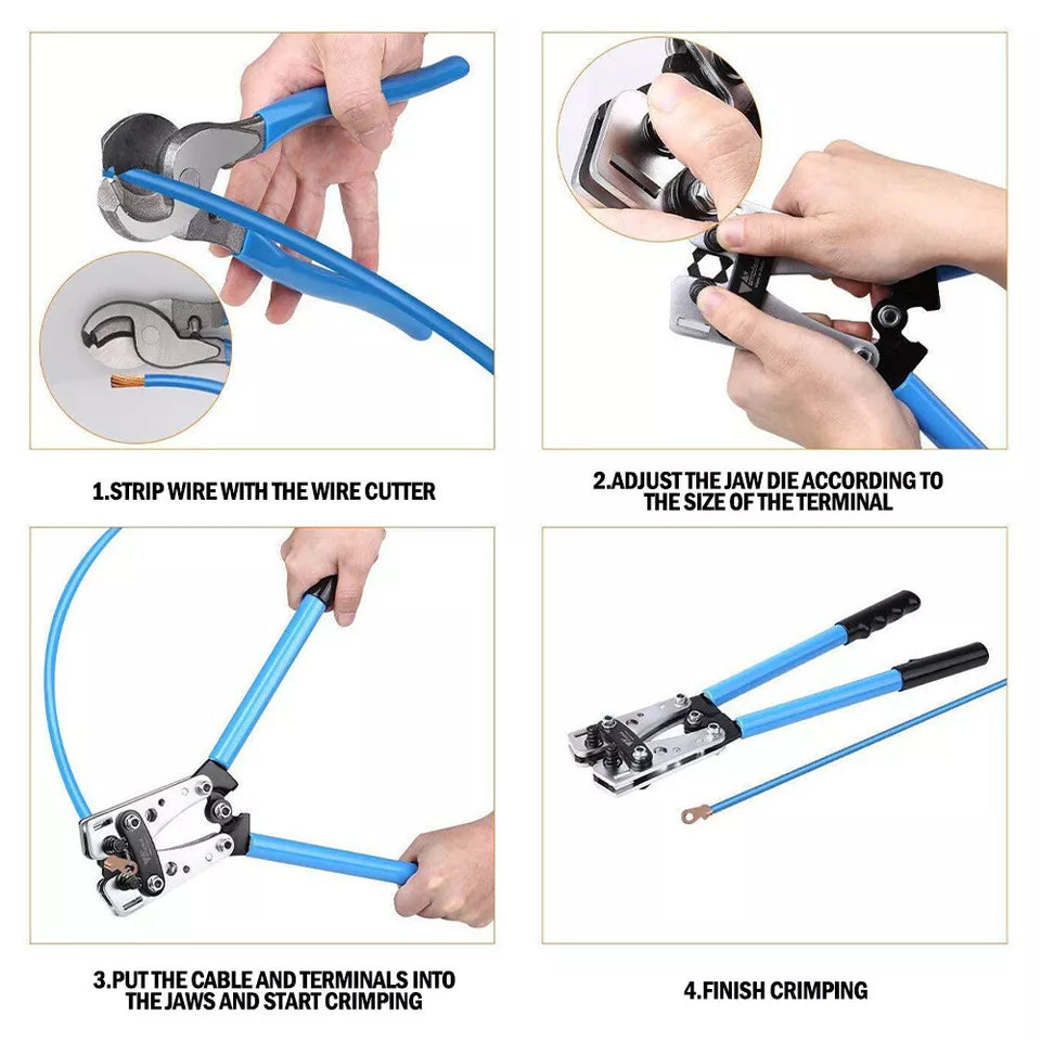 6-50mm² Plug Crimp Tool Wire Crimper Battery Terminal Electric Cable Lug Cutter