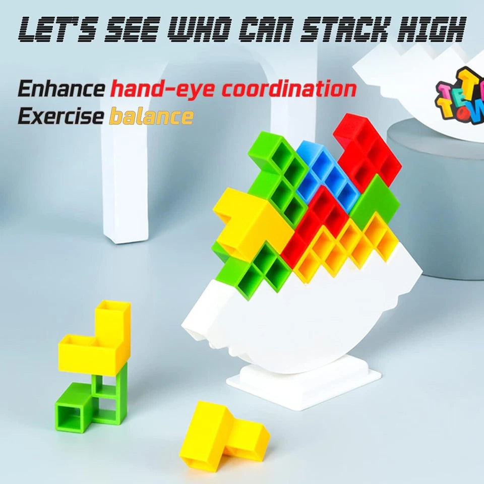 Tetra Tower Game 96Pcs | Balance Stacking Blocks Game | Team Toys | Gifts Kids Adults | Fantastic icebreaker conversation