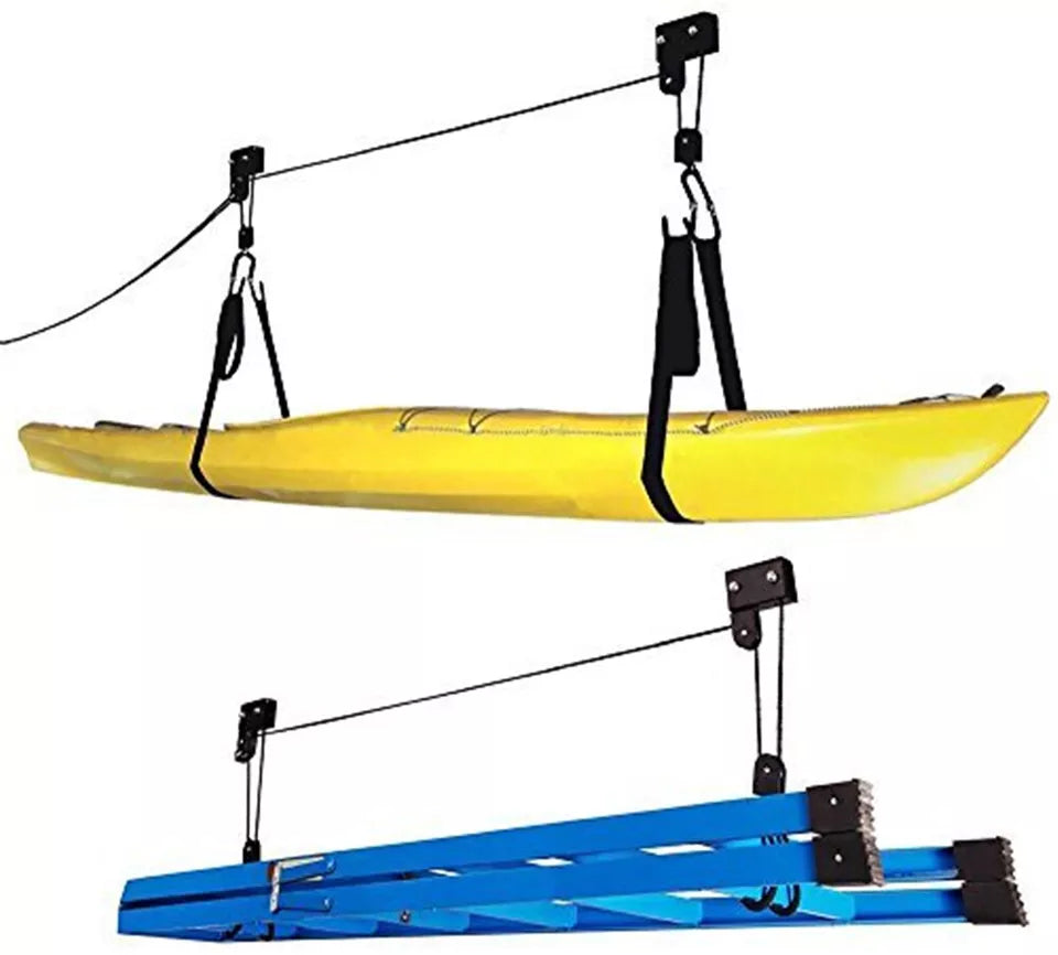 Steel Kayak/Bike Hoist | Lift Pulley System | Garage Ceiling Storage Rack | Capacity 56.7 Kg (125LBS)