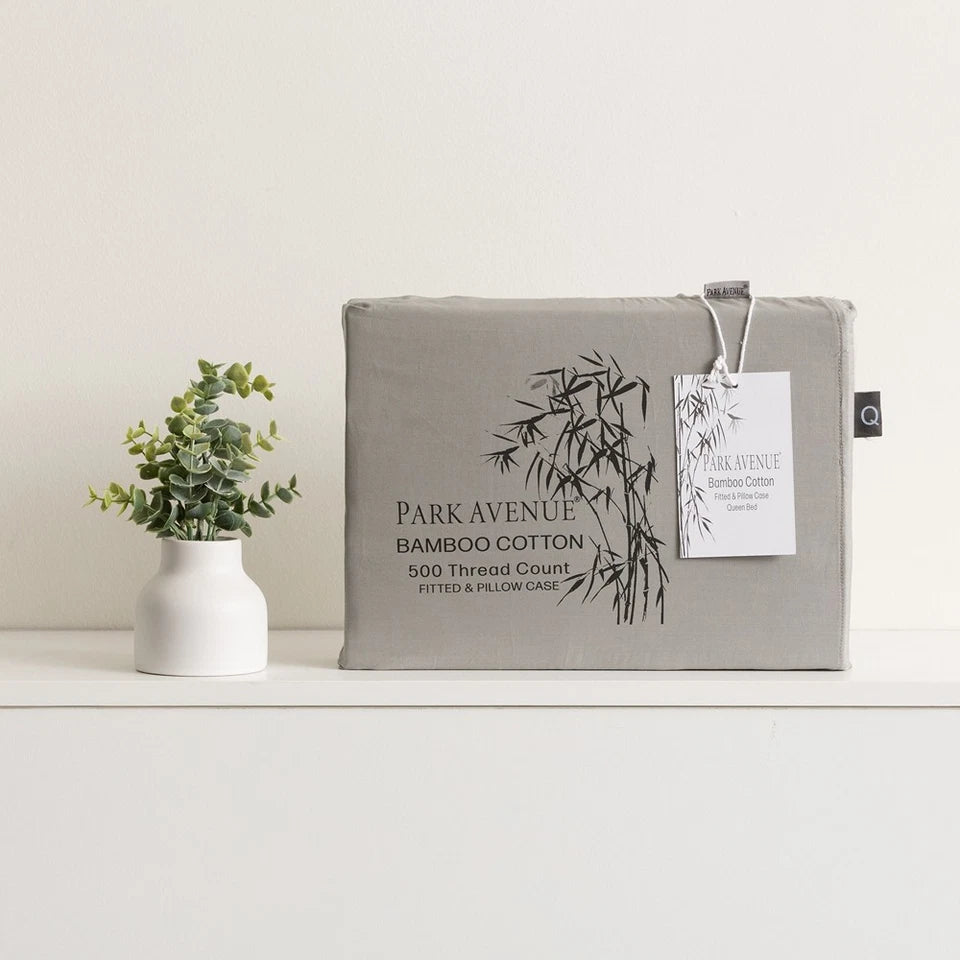 Park Avenue King 500TC Bamboo Cotton Bed Sheet | 2x Pillowcases | Charcoal Linen Set