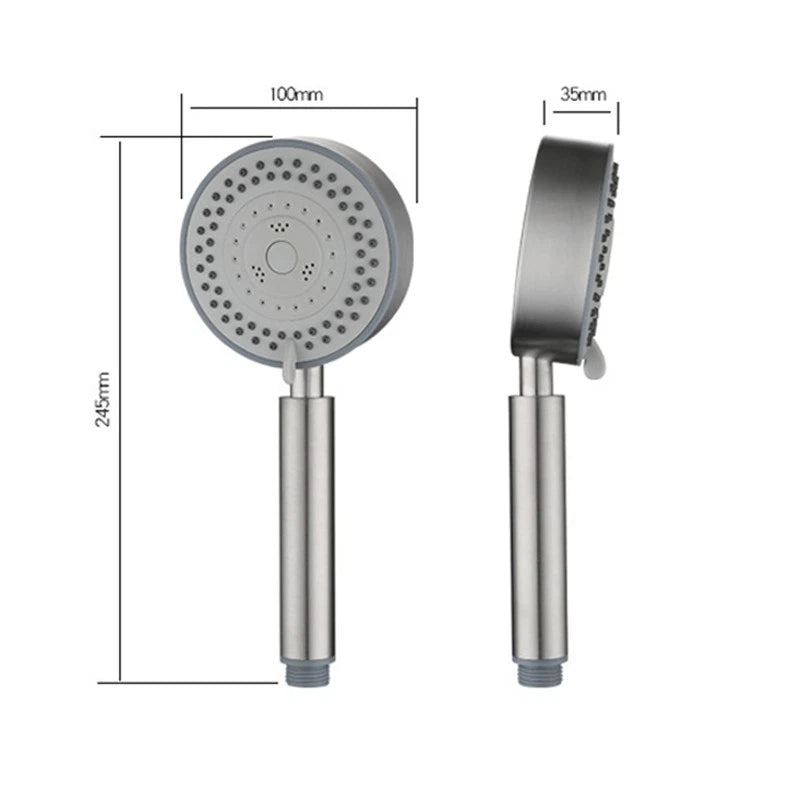 High-Pressure 5-Gear Stainless Steel Shower Head w/ 1.5m Flexible Hose