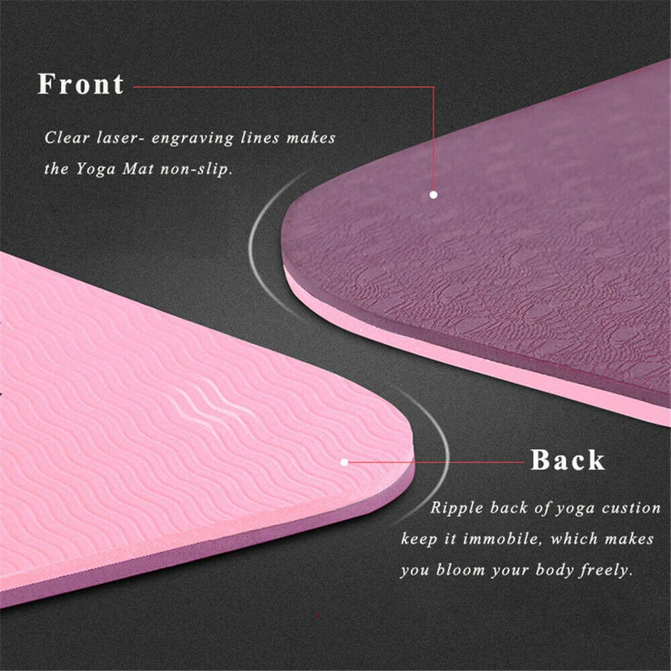 TPE Yoga Mat Exercise Fitness Gym | Pilates Non Slip Dual Layer Eco Friendly | Blue