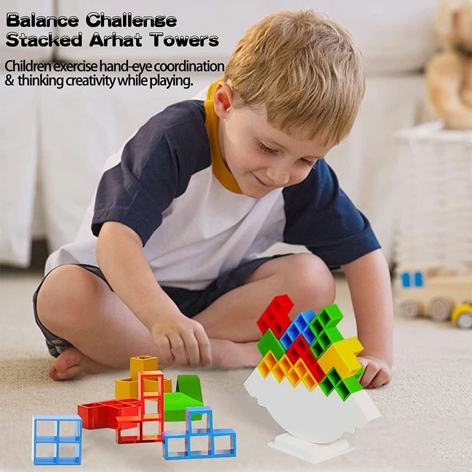 Tetra Tower Game 96Pcs | Balance Stacking Blocks Game | Team Toys | Gifts Kids Adults | Fantastic icebreaker conversation