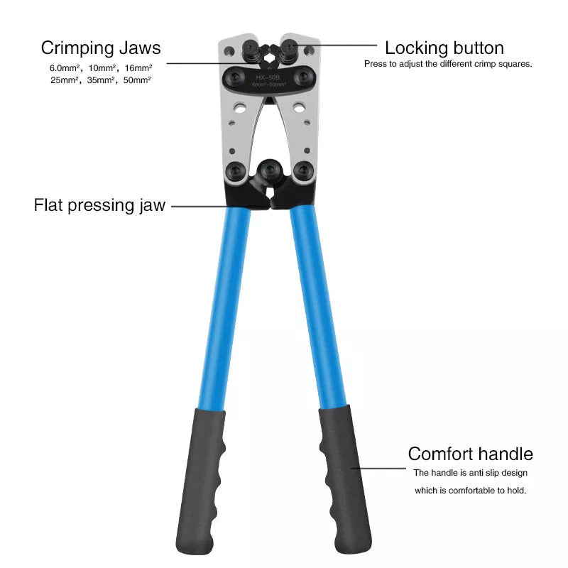 6-50mm² Plug Crimp Tool Wire Crimper Battery Terminal Electric Cable Lug Cutter