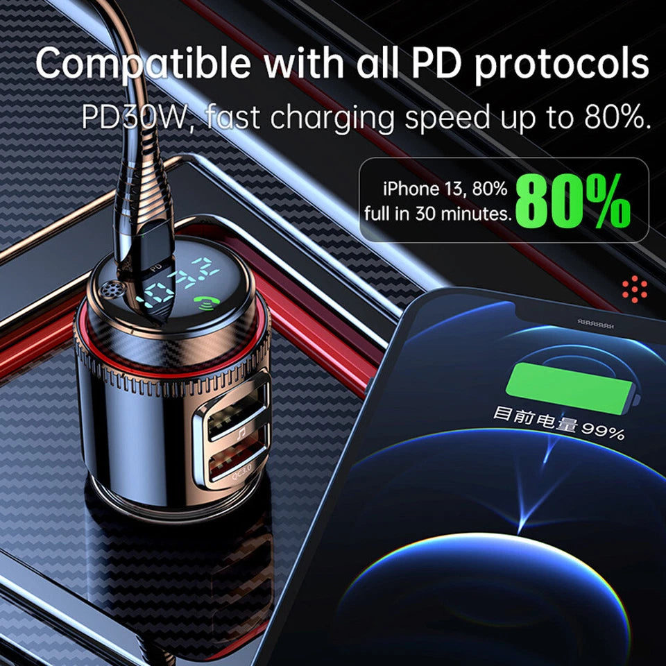 Bluetooth 5.0 Wireless Radio Car FM Transmitter PD Dual USB Charger MP3 Player