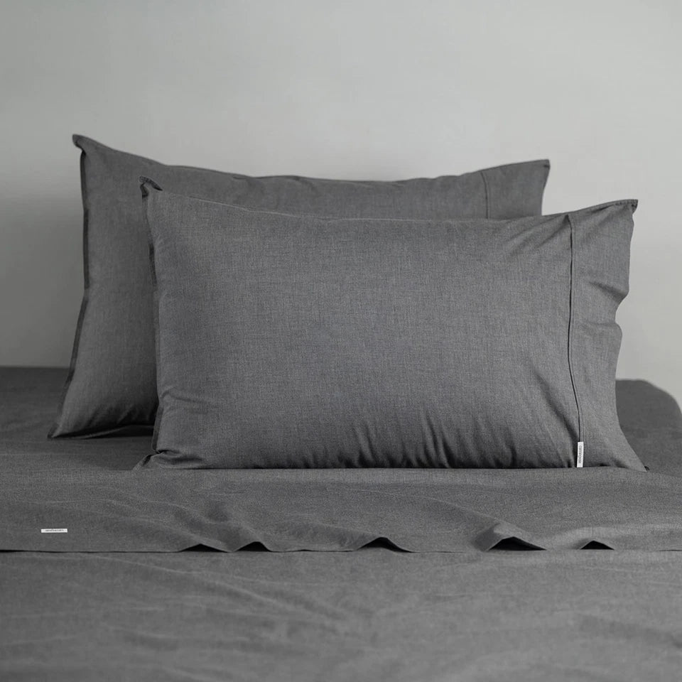 Canningvale King Single Vintage Softwash Cotton Soft Sheet Set Charcoal Melange