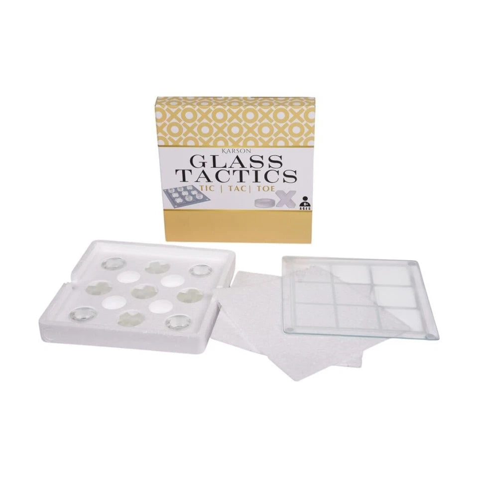 Karson Glass 9pc Tic Tac Toe | Classic Board Game Set | Stylish & Modern Frosted Glass