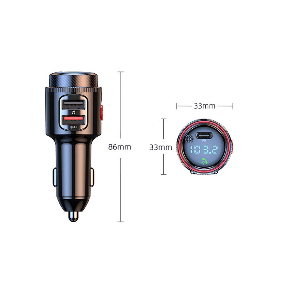 Bluetooth 5.0 Wireless Radio Car FM Transmitter PD Dual USB Charger MP3 Player