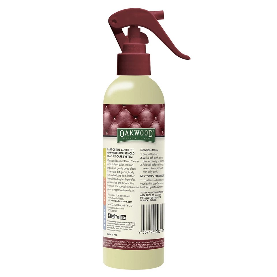 Hydrating Leather Deep Cleaner Spray | Furniture Upholstery Care | 2x Oakwood 250ml