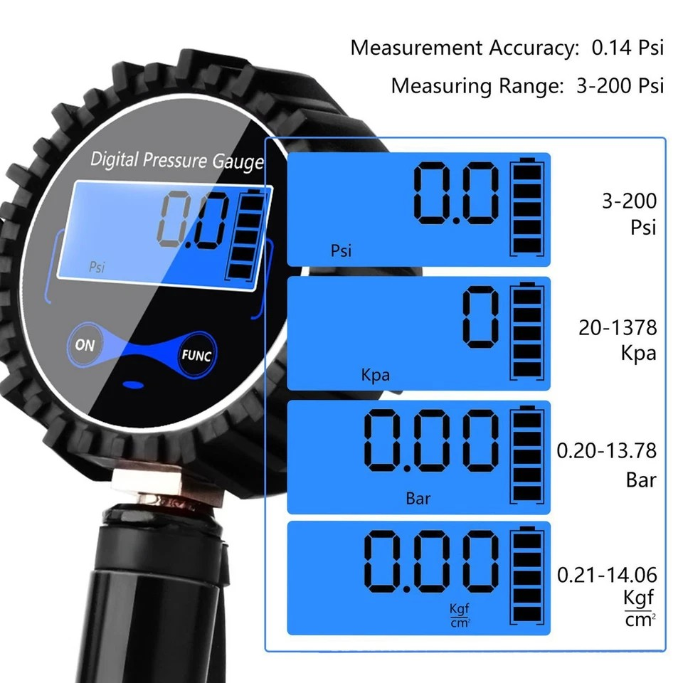 LED Digital Tyre Inflator | Lightweight Tyre Inflator | Car Air Pressure | Tire Gauge PSI Hose A Car Motorcycle