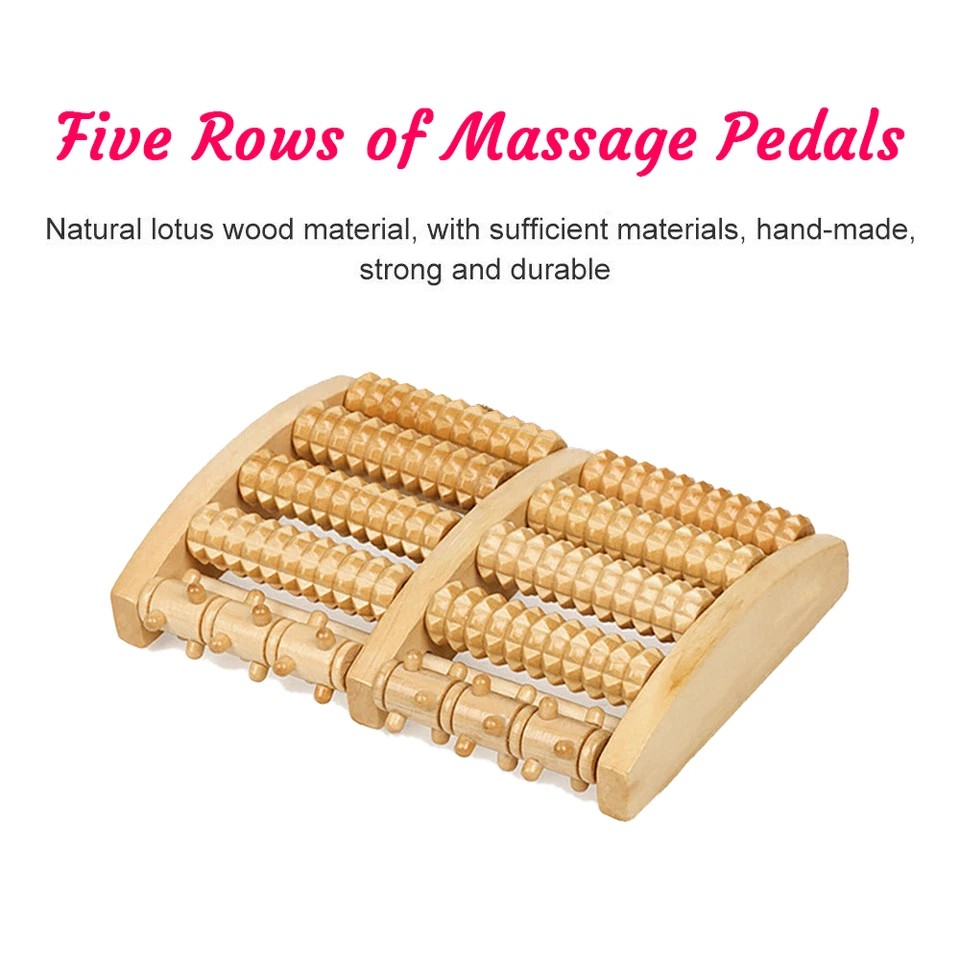 LARGE Wooden Foot Pain Massager 5 Roller Care Reflexology Relax Stress Relief