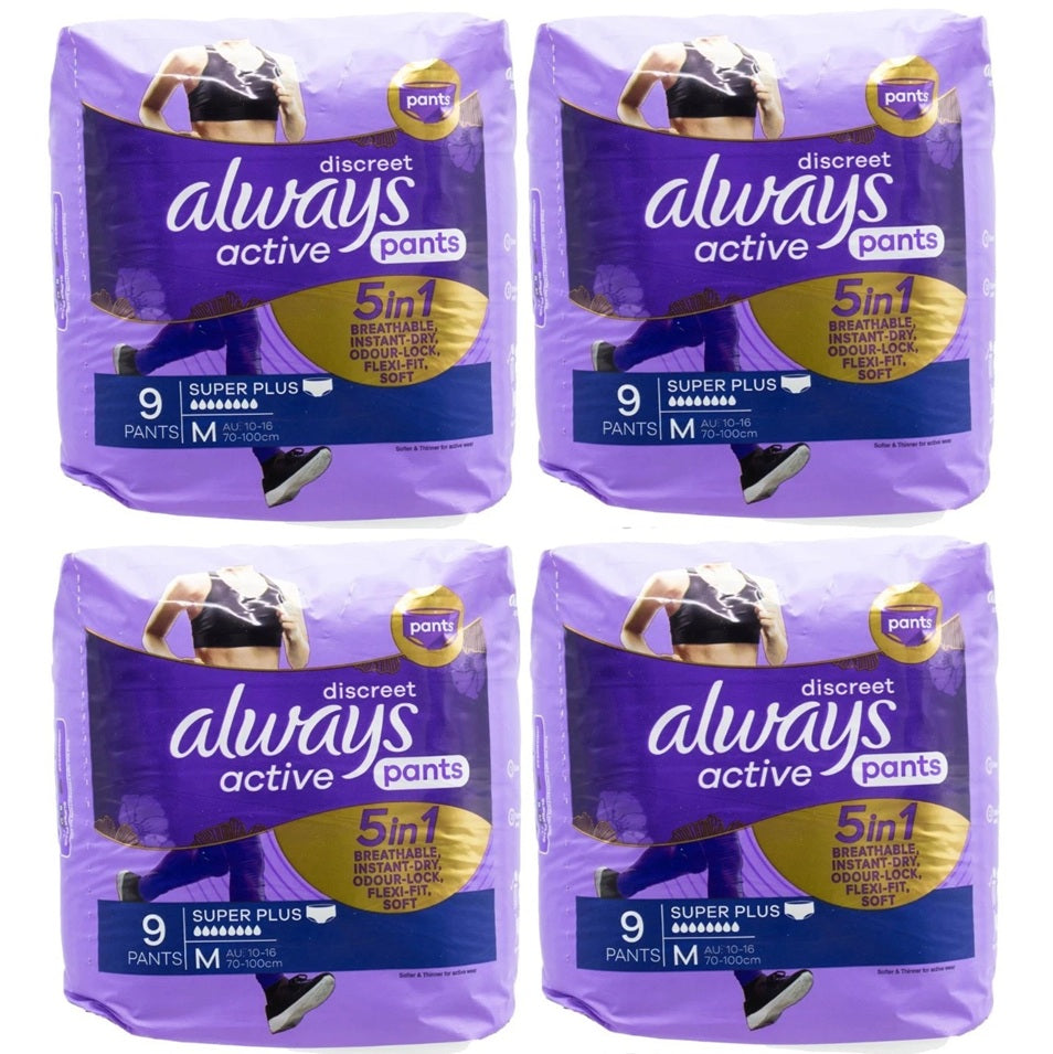 36x Discrete Active Pants, Super Plus, Bladder Leaks and Adult Incontinence Nappy Pants (4x 9 Pack)