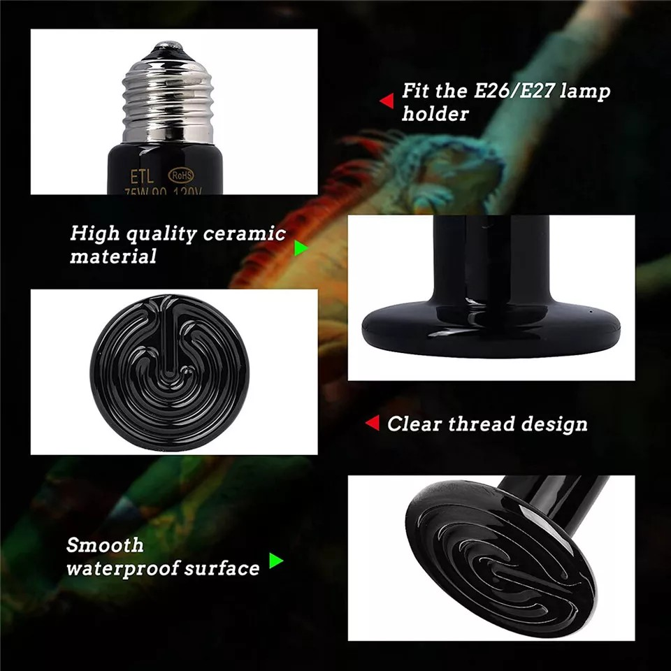 Ceramic Heat Emitter | 75W - Infrared Heat Lamp | For Reptiles, Chickens & Pets | No Light Heat Bulb for Terrariums & Brooders
