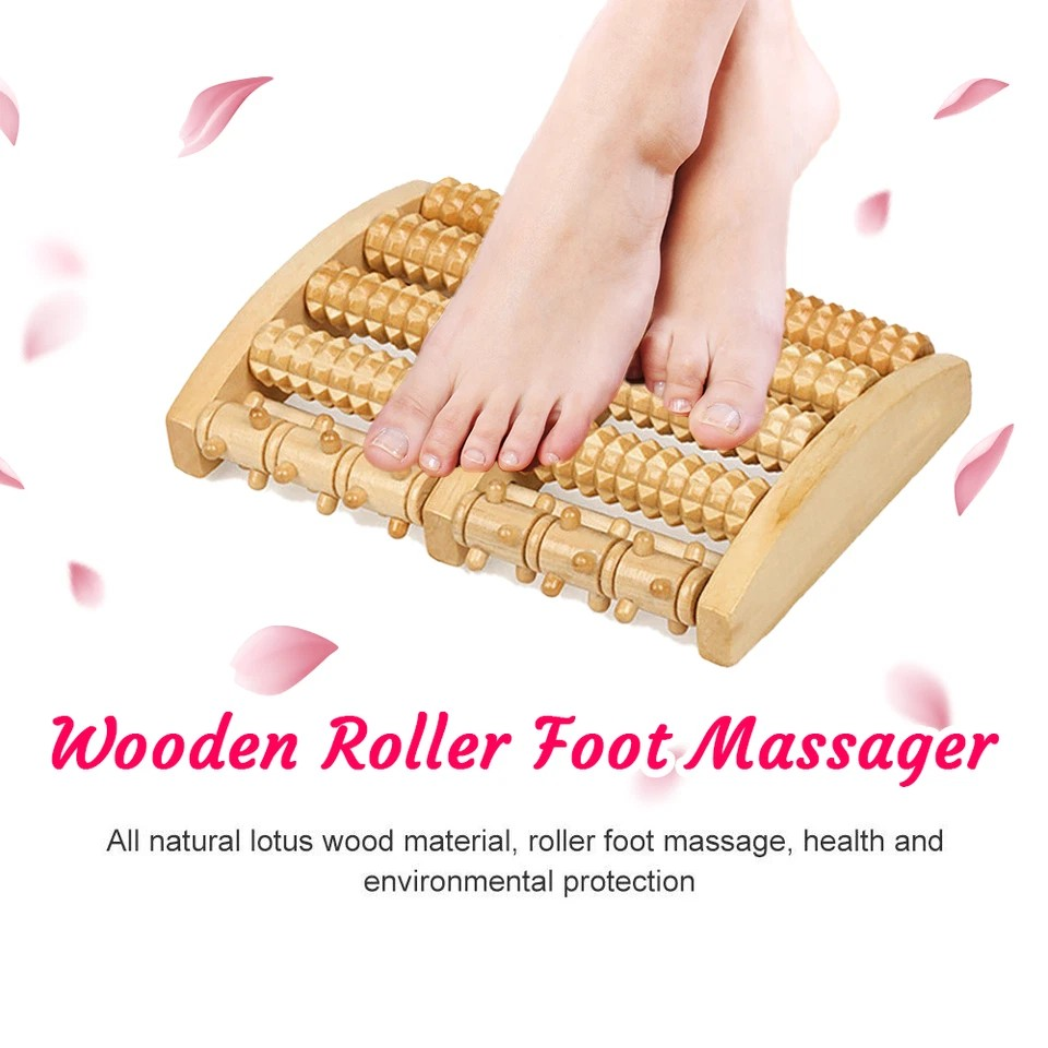 LARGE Wooden Foot Pain Massager 5 Roller Care Reflexology Relax Stress Relief