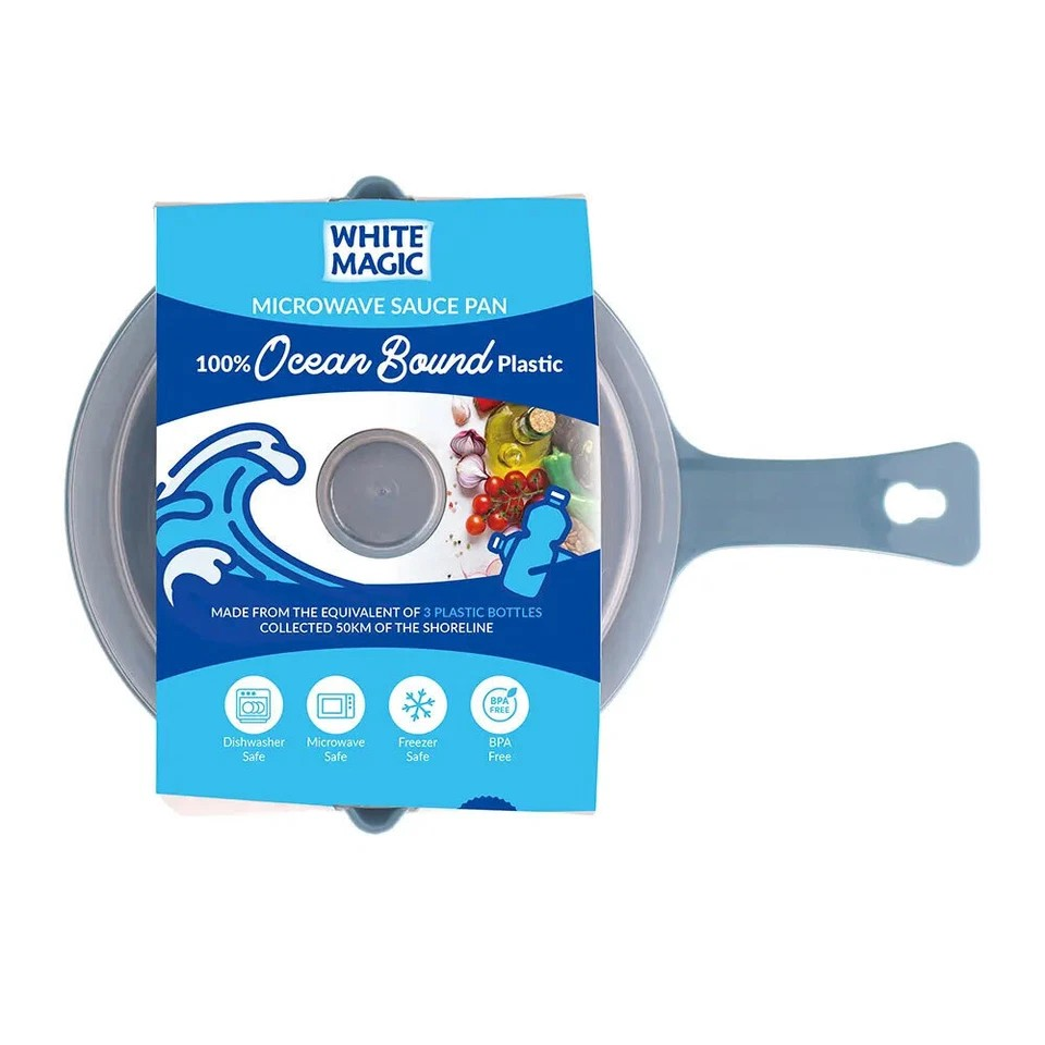 White Magic Ocean Bound Plastic Microwave Kitchen Sauce Pan | Pot 0.6L - Blue 2 Piece