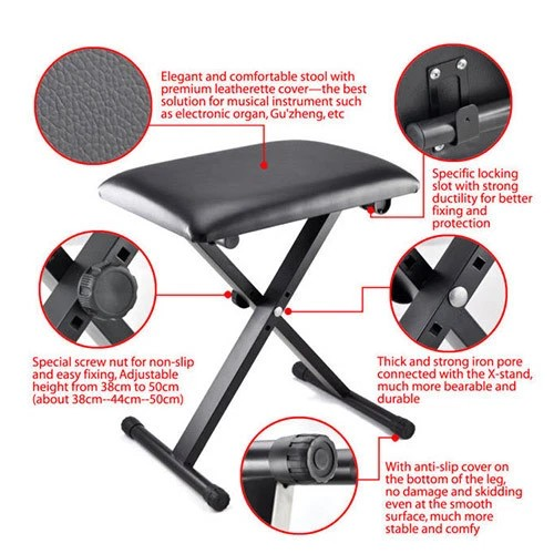 Portable Piano Stool | Adjustable 3 Way Folding Keyboard Seat | Bench Piano Chair | Sturdy Chair |