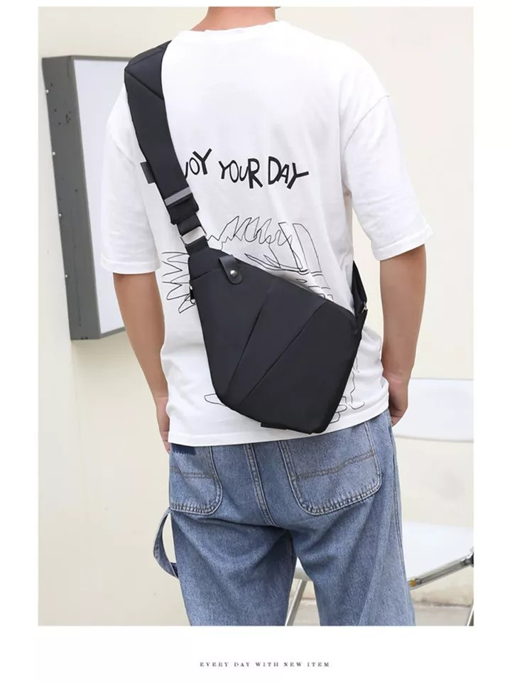 Men Chest Bag | Shoulder Backpack | Sling Cross Body Satchel | Travel Outdoor USB Port | Black